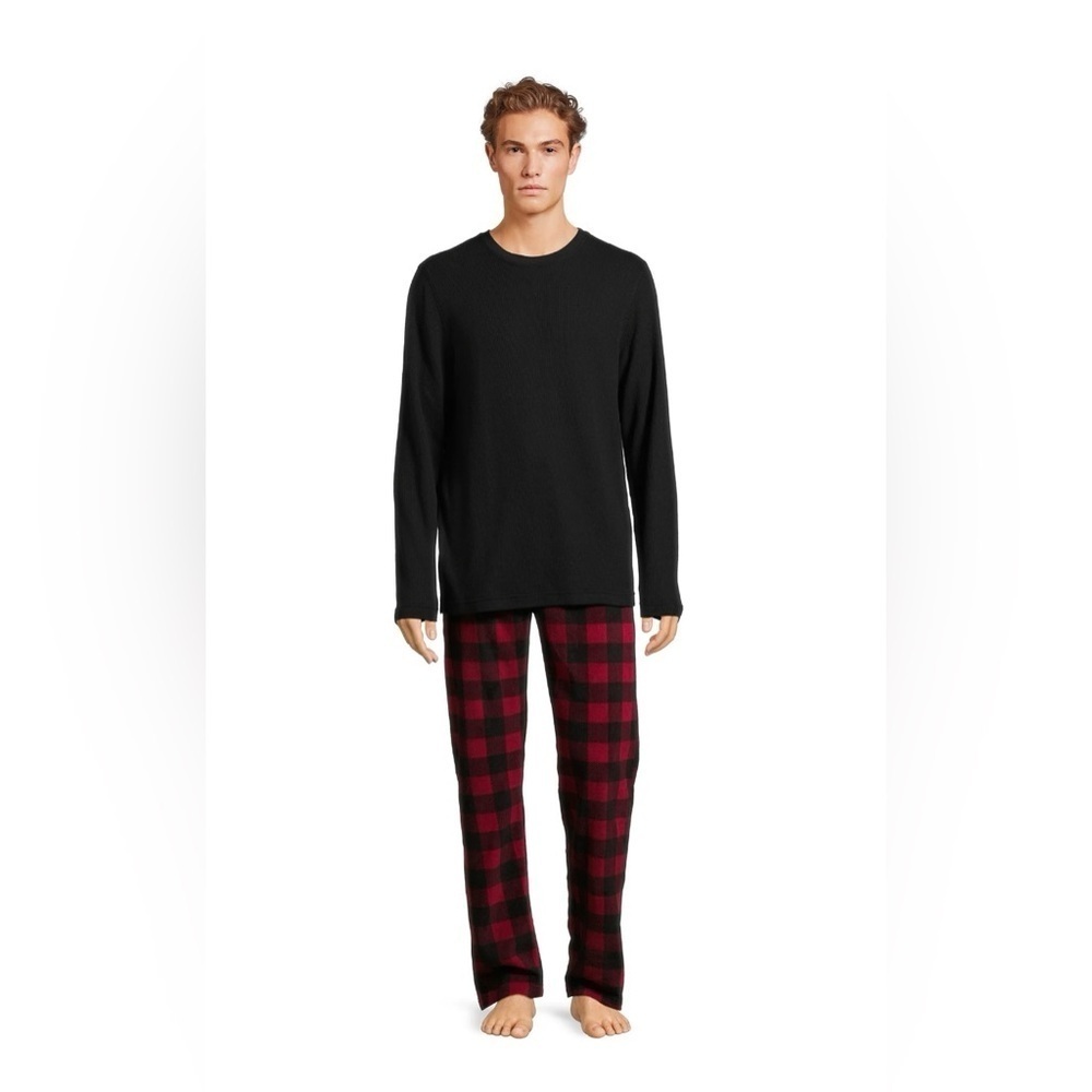 Hanes Men's and Big Men's Xtemp Crewneck and Cozy Microfleece Pants Pajama Set